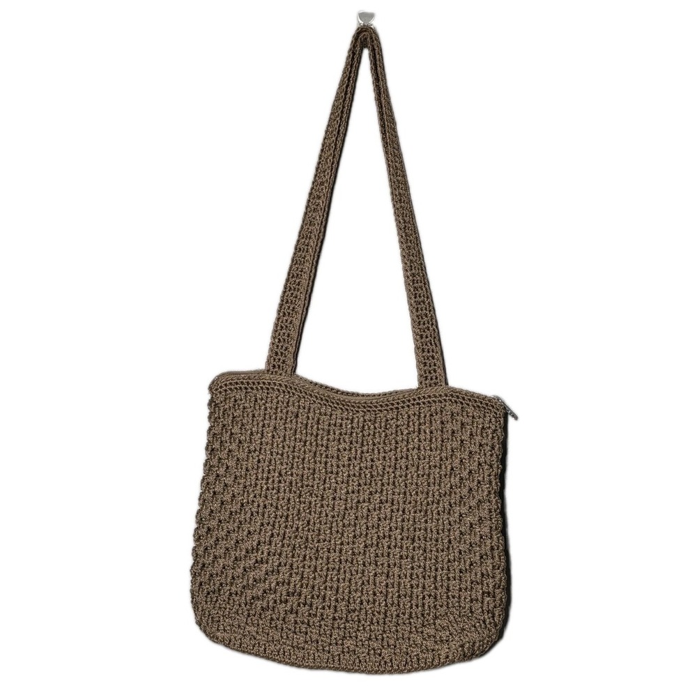 The Sak Purse Womens Brown Crochet Shoulder Bag Pockets Zip Two Staps